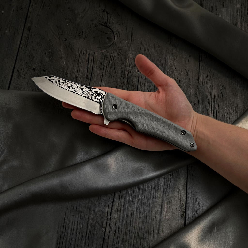 Gri Saplı Desenli Katlanır Çakı – Model 6