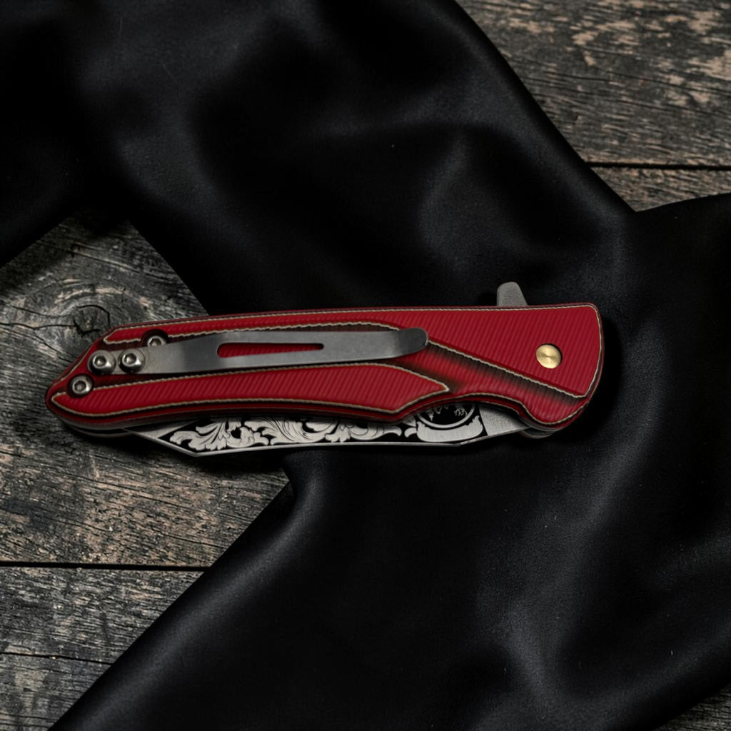 Kırmızı Saplı Desenli Katlanır Çakı – Model 43