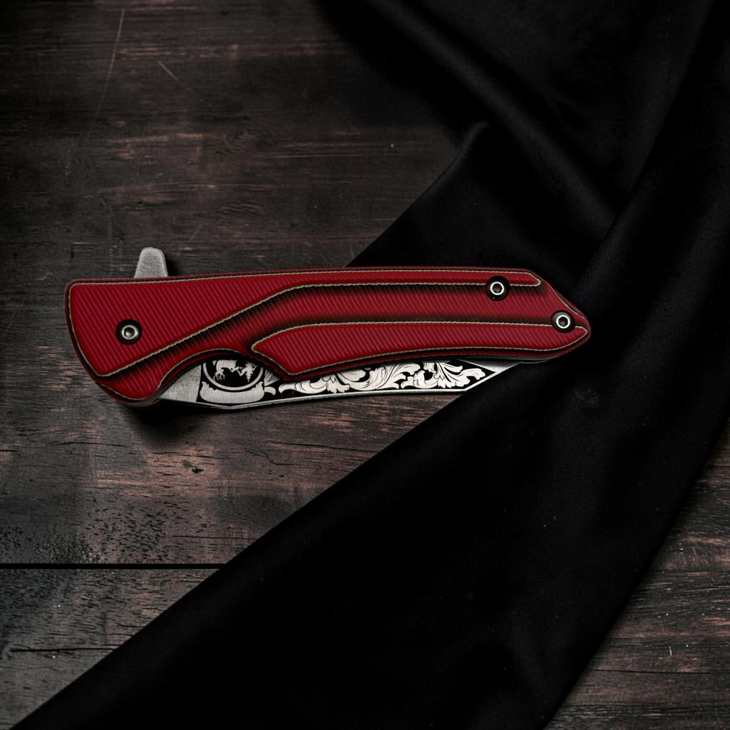 Kırmızı Saplı Desenli Katlanır Çakı – Model 43