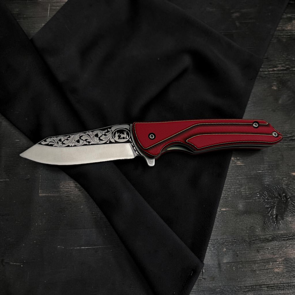 Kırmızı Saplı Desenli Katlanır Çakı – Model 43