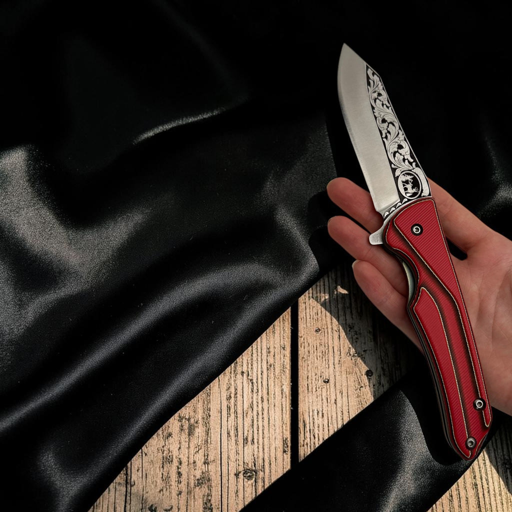 Kırmızı Saplı Desenli Katlanır Çakı – Model 43