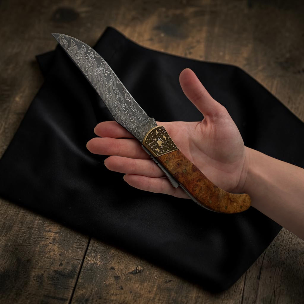 Ahşap Görünümlü Kavisli Katlanır Çakı – Model 13